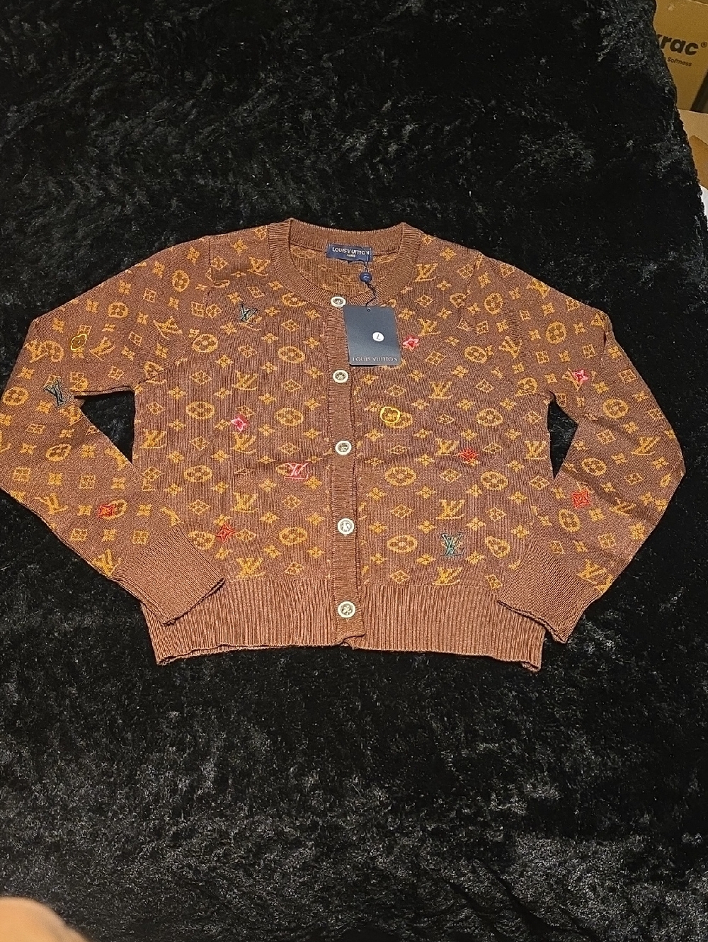 Louis Vuitton Brown Monogram Button-Front Cardigan    PLEASE READ FULL DESCRIPT!